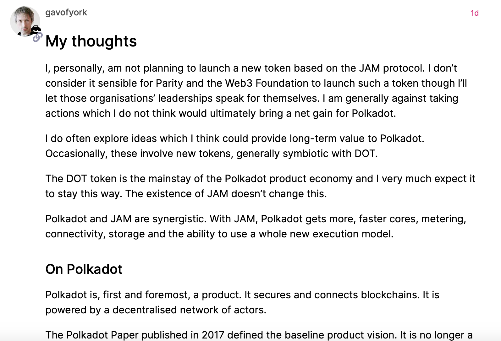Người sáng lập Polkadot Gavin Wood đã xác nhận: Giao thức JAM sẽ không phát hành mã thông báo mới